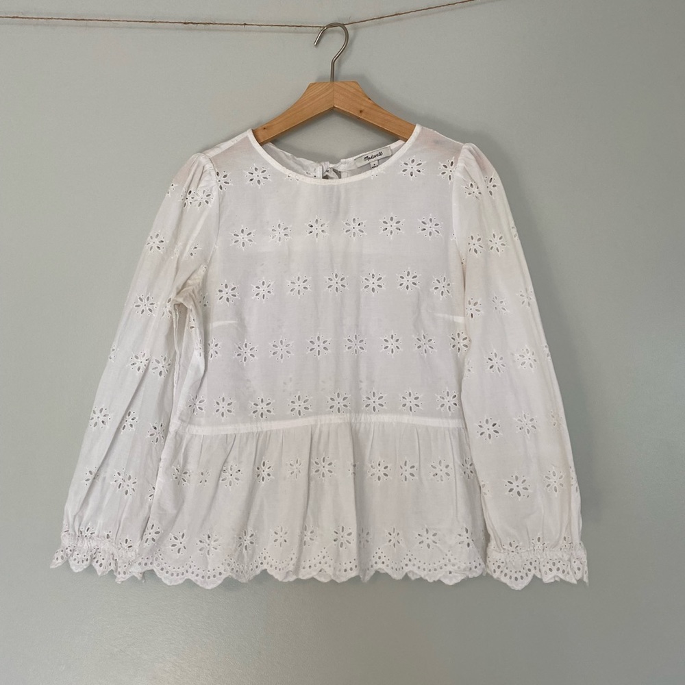 Madewell Eyelet Peplum Puff Sleeve Blouse